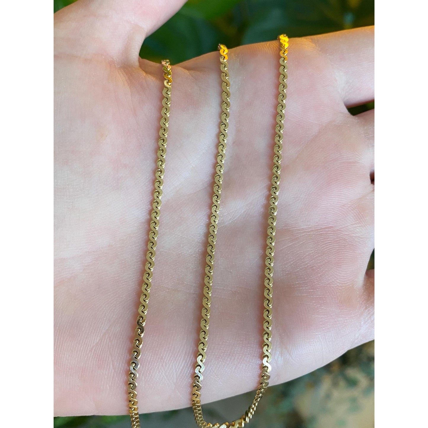 Vintage Solid 14k Yellow Gold Serpentine Chain Necklace - 16.25 inches