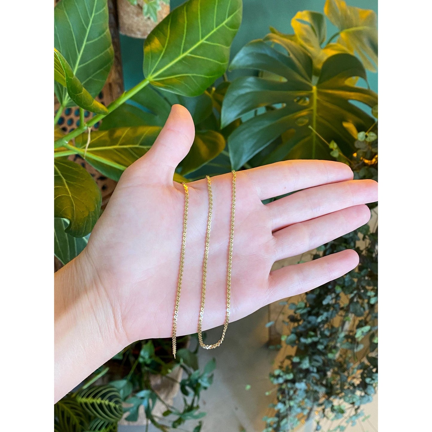 Vintage Solid 14k Yellow Gold Serpentine Chain Necklace - 16.25 inches