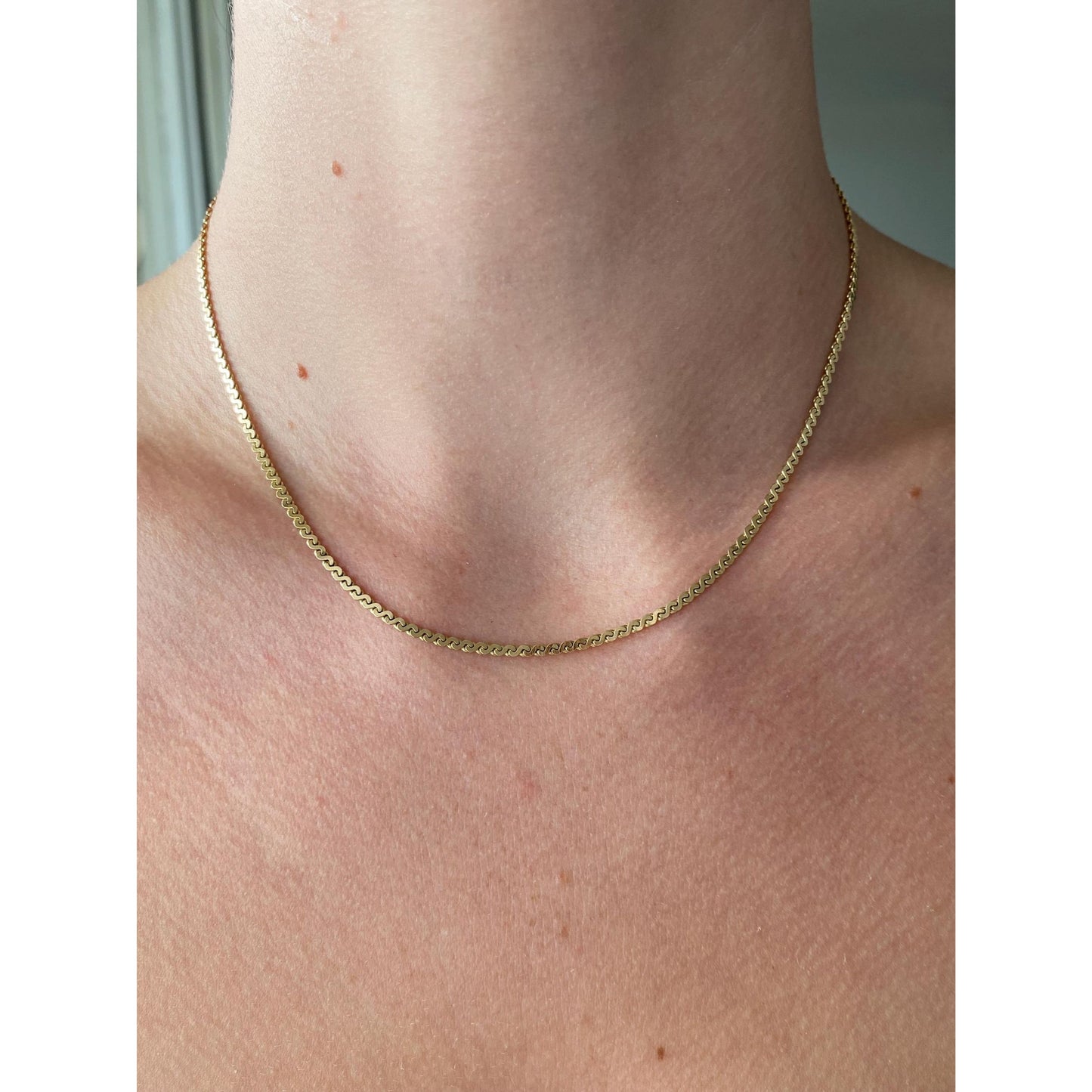 Vintage Solid 14k Yellow Gold Serpentine Chain Necklace - 16.25 inches