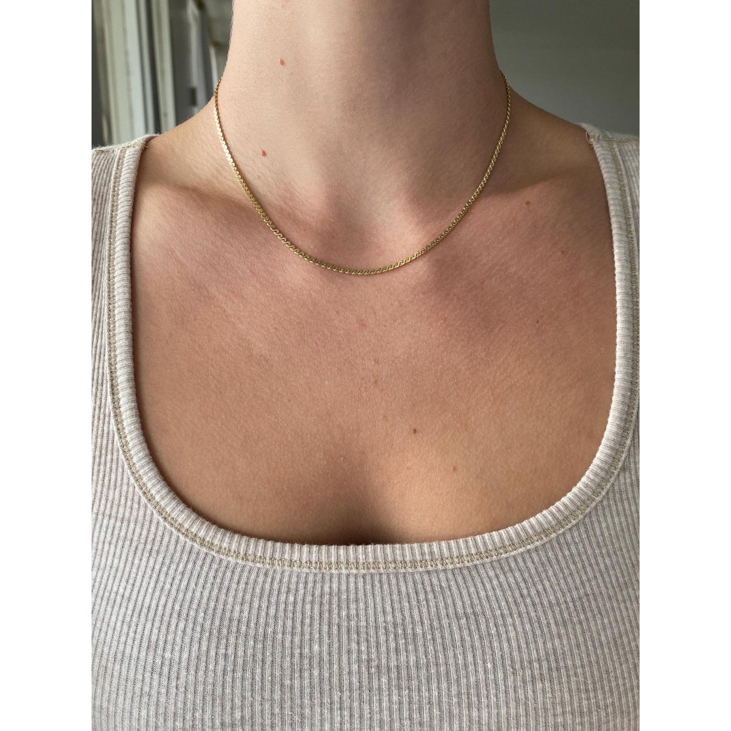 Vintage Solid 14k Yellow Gold Serpentine Chain Necklace - 16.25 inches