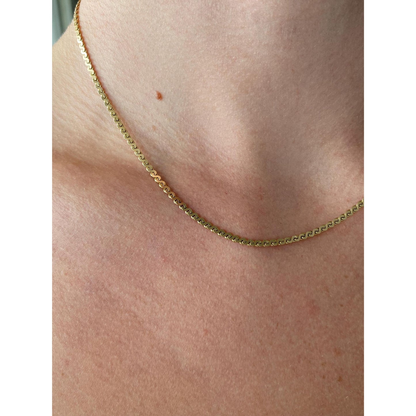 Vintage Solid 14k Yellow Gold Serpentine Chain Necklace - 16.25 inches