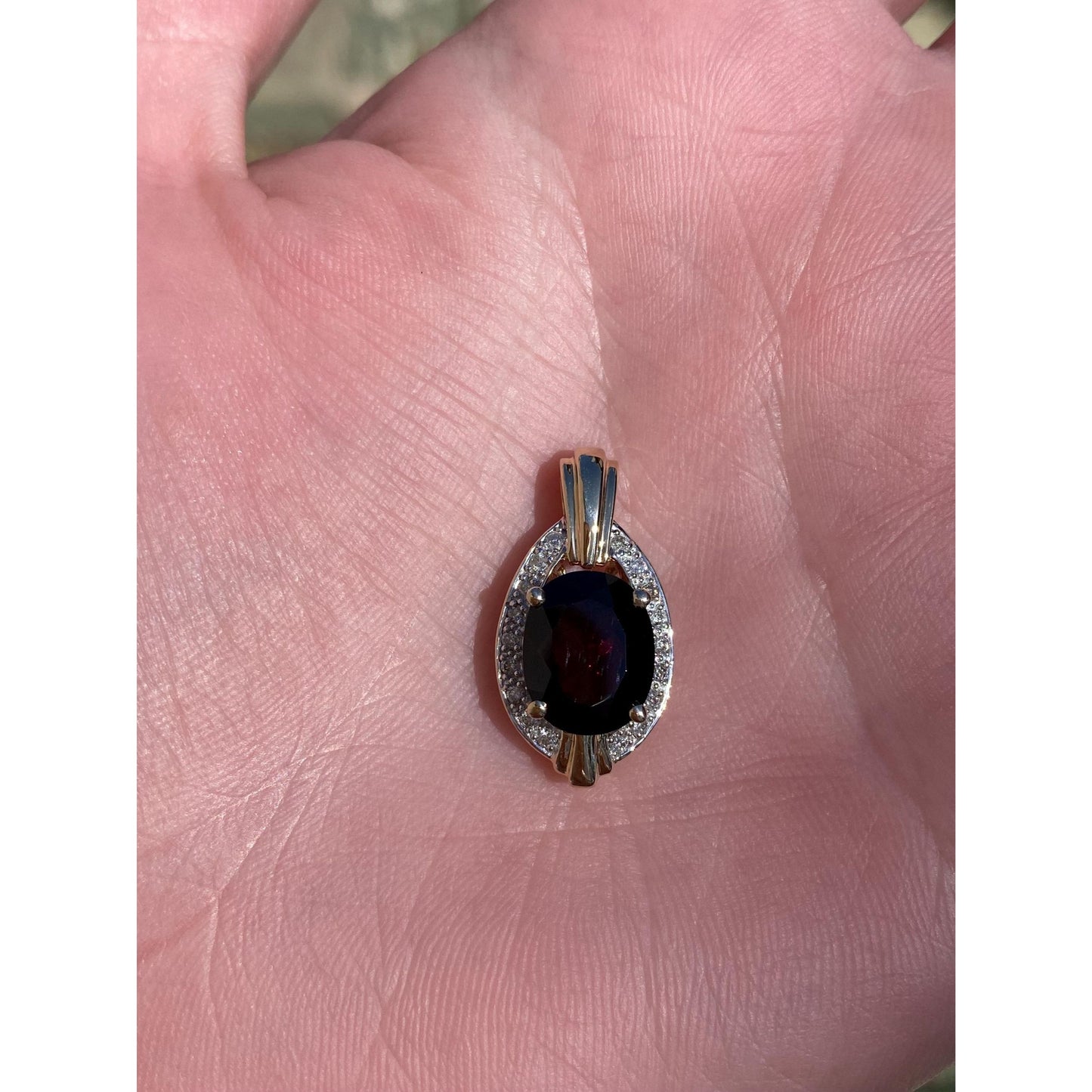 Solid 14k White & Yellow Gold Garnet Diamond Charm