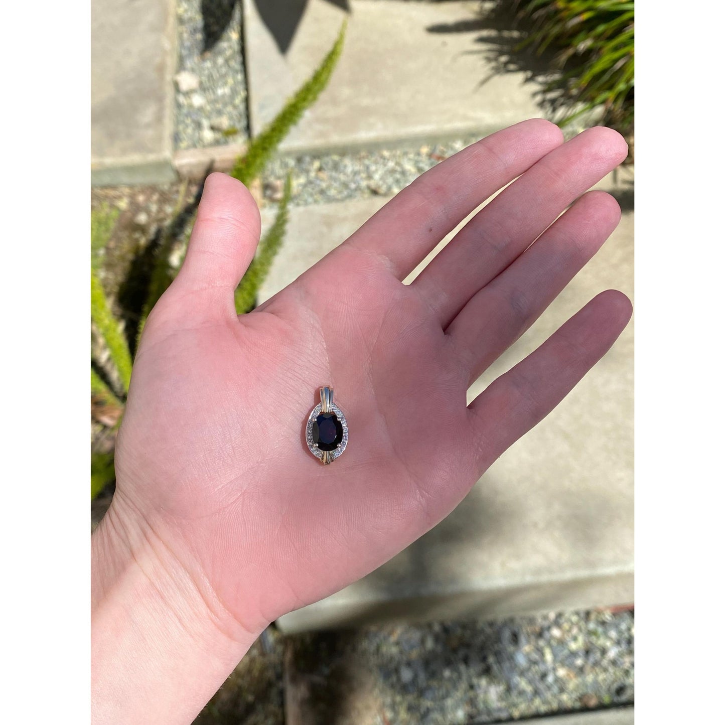 Solid 14k White & Yellow Gold Garnet Diamond Charm