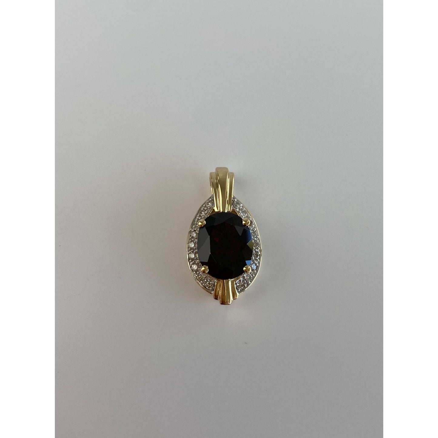 Solid 14k White & Yellow Gold Garnet Diamond Charm