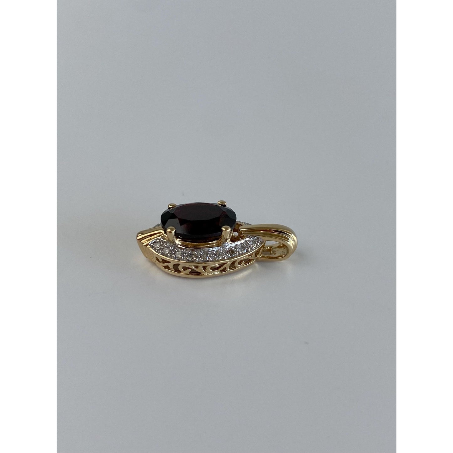 Solid 14k White & Yellow Gold Garnet Diamond Charm