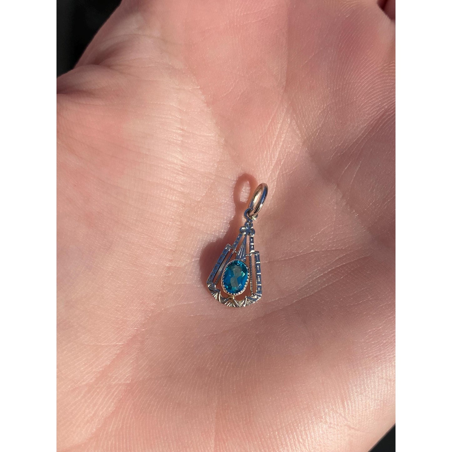 Vintage Solid 10k White Gold Blue Cubic Zirconia Stick Pin Conversion Charm