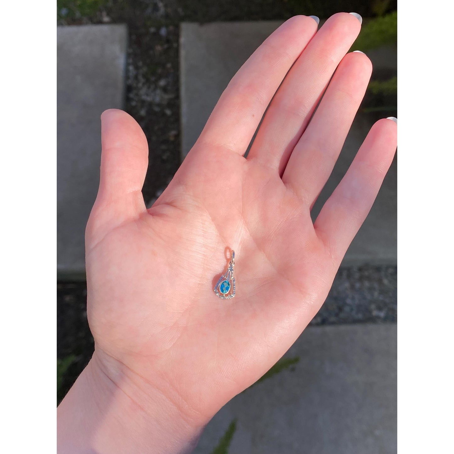 Vintage Solid 10k White Gold Blue Cubic Zirconia Stick Pin Conversion Charm