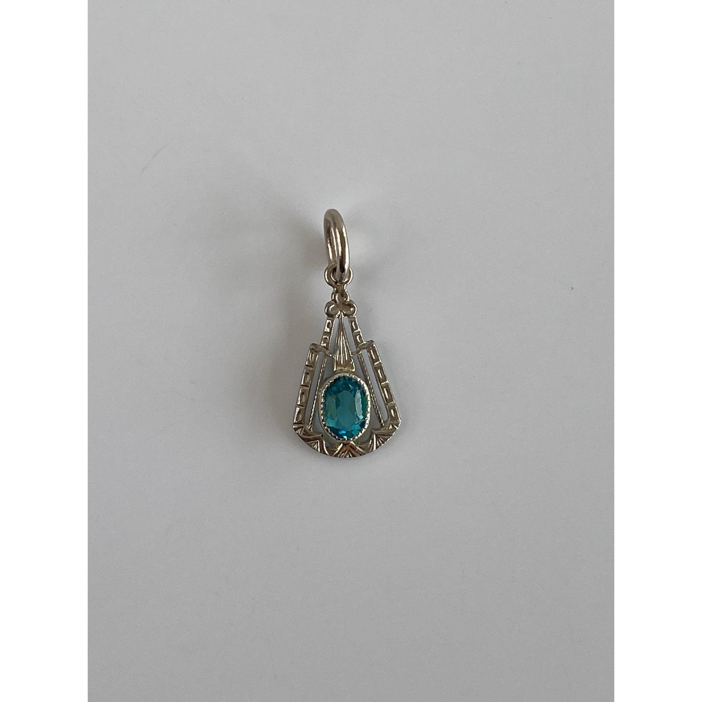 Vintage Solid 10k White Gold Blue Cubic Zirconia Stick Pin Conversion Charm