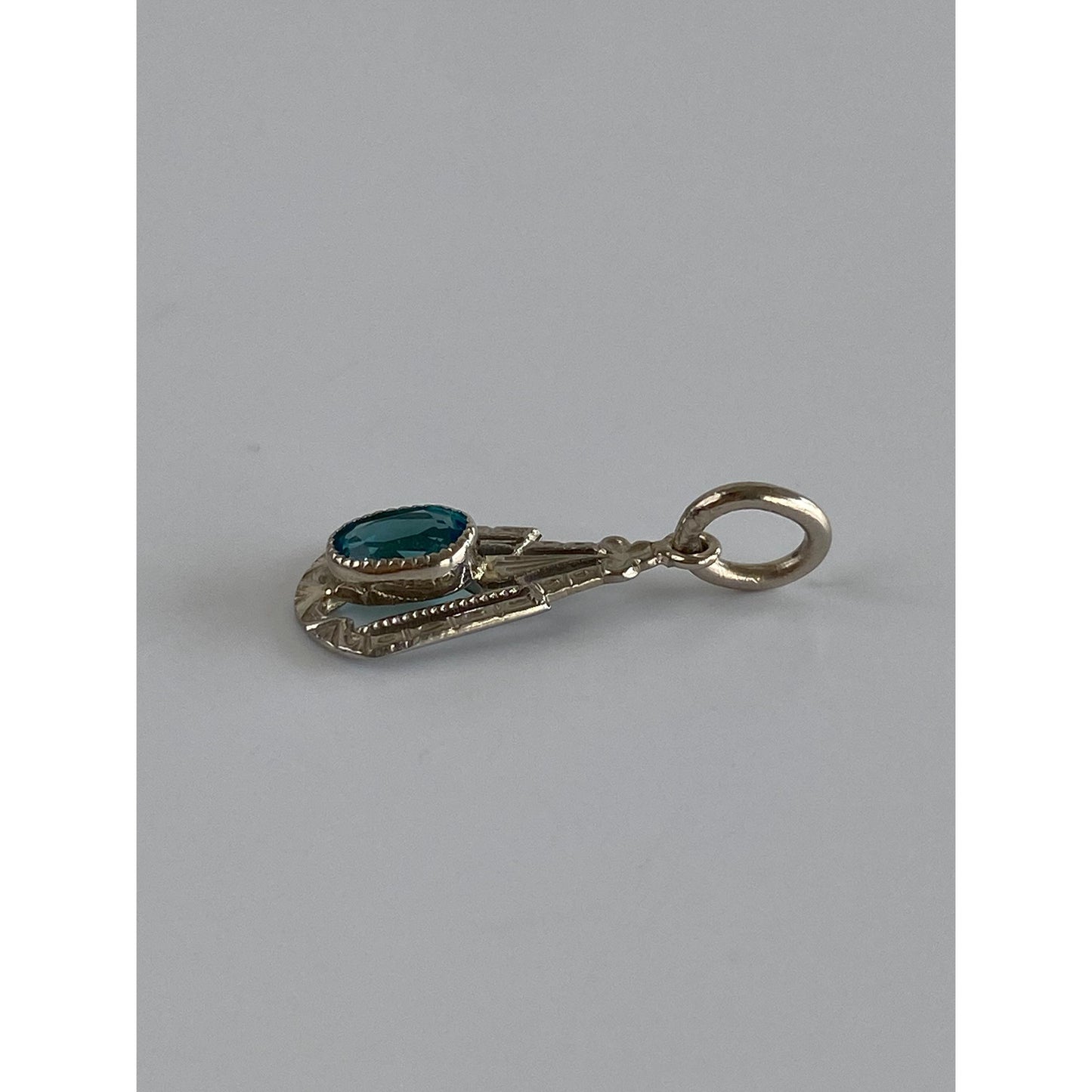 Vintage Solid 10k White Gold Blue Cubic Zirconia Stick Pin Conversion Charm