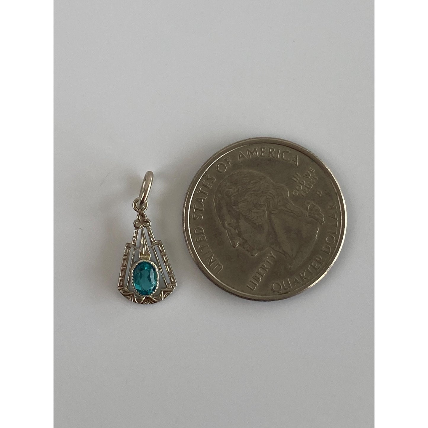 Vintage Solid 10k White Gold Blue Cubic Zirconia Stick Pin Conversion Charm