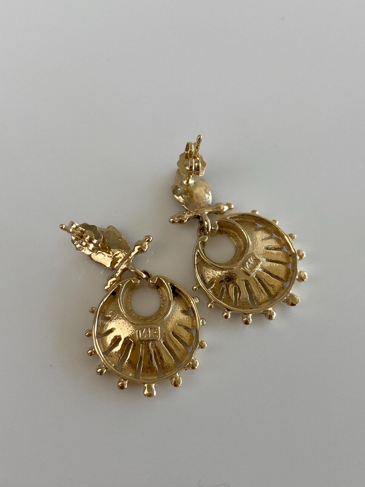 Vintage Solid 14k Yellow Gold Open Work Ornate Dangle Stud Earrings