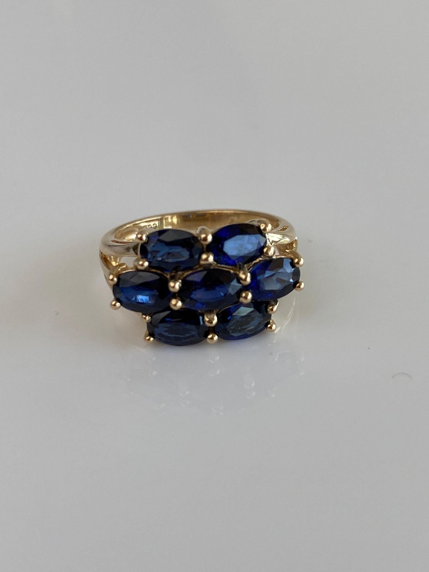 Vintage Solid 14k Yellow Gold Blue Sapphire Rows Ring - Size 6.25