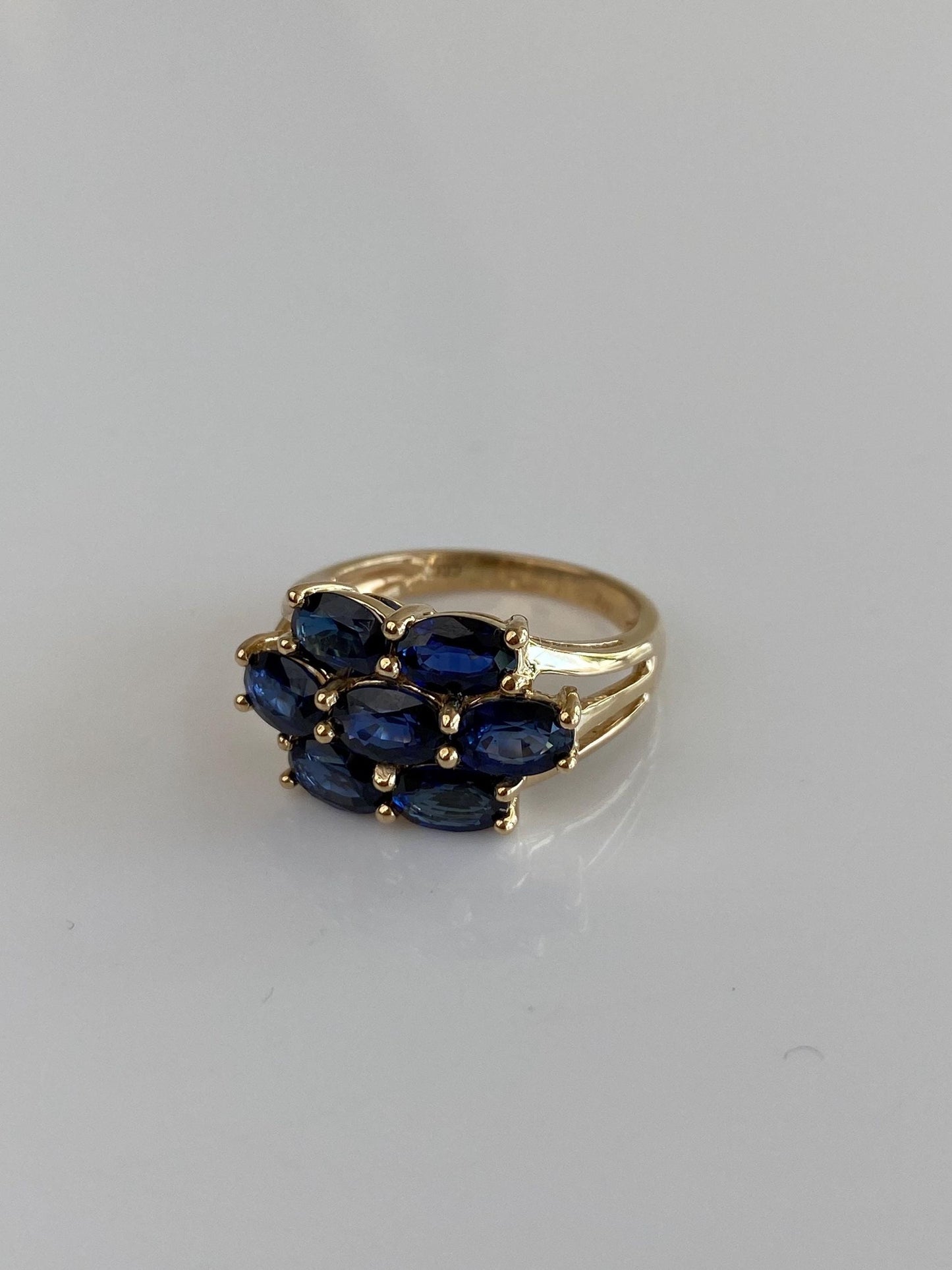 Vintage Solid 14k Yellow Gold Blue Sapphire Rows Ring - Size 6.25