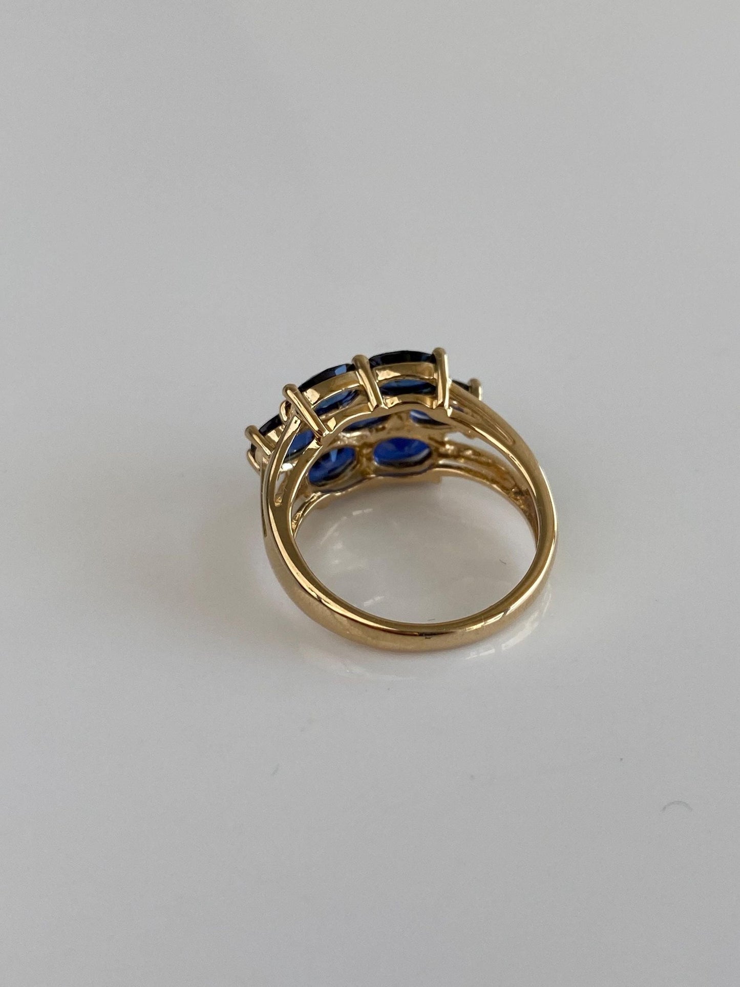Vintage Solid 14k Yellow Gold Blue Sapphire Rows Ring - Size 6.25