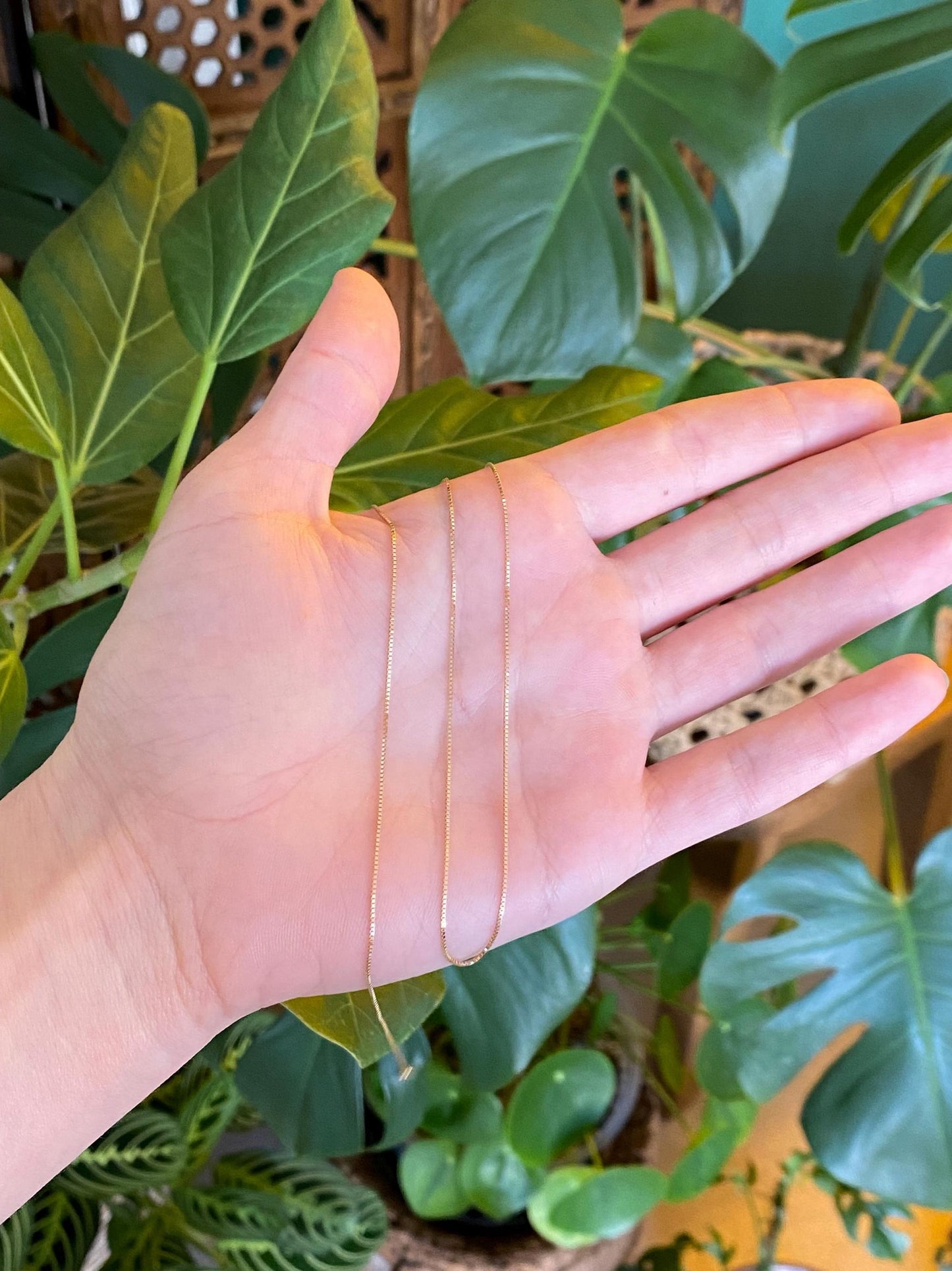 Vintage Solid 14k Yellow Gold Dainty Box Chain Necklace - 18 inches