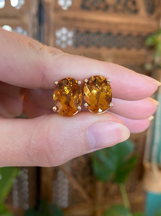 Vintage Solid 14k Yellow Gold Rose Cut Citrine Drop Earrings
