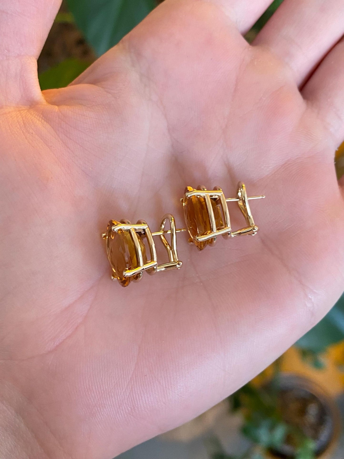 Vintage Solid 14k Yellow Gold Rose Cut Citrine Drop Earrings