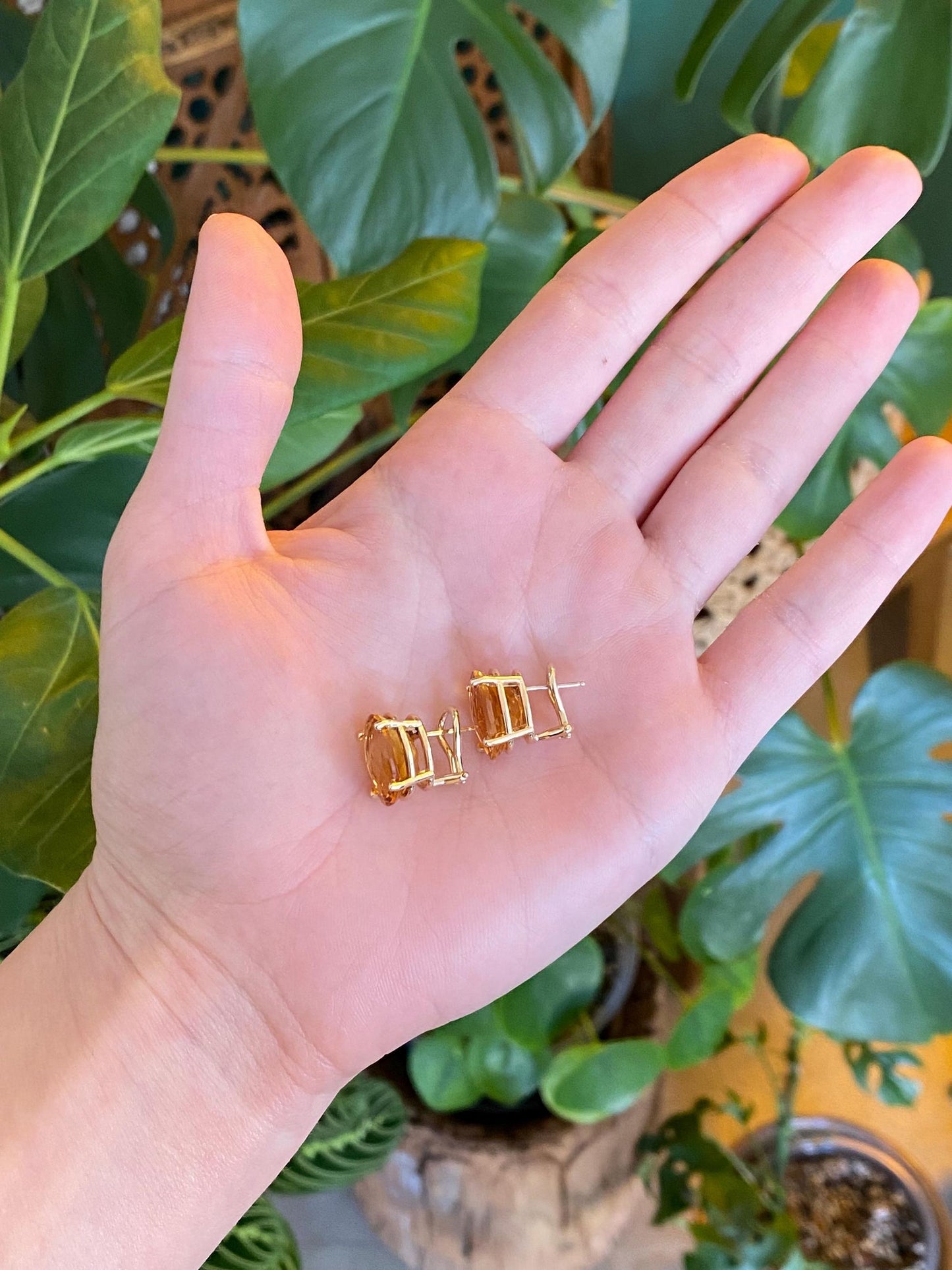 Vintage Solid 14k Yellow Gold Rose Cut Citrine Drop Earrings