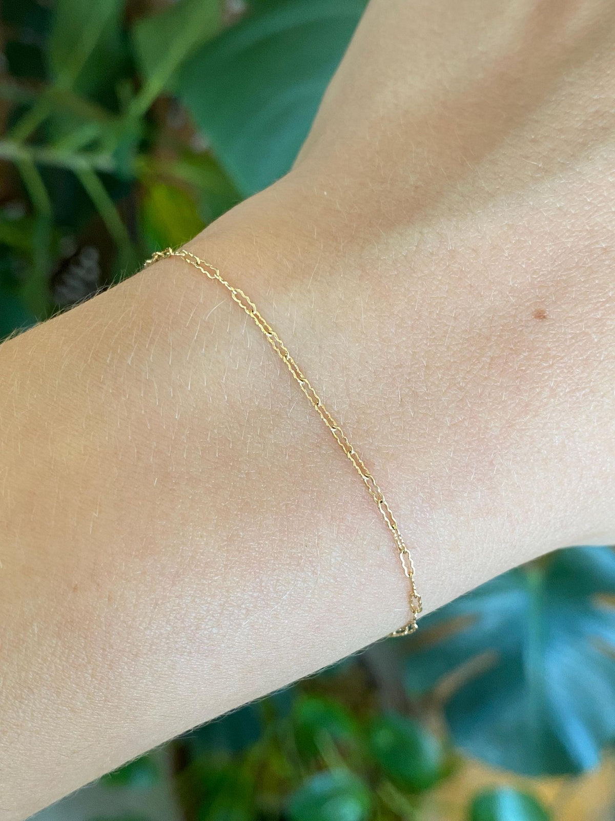Vintage Solid 14k Yellow Gold Dainty Fancy Elongated Chain Bracelet - 6.5 inches