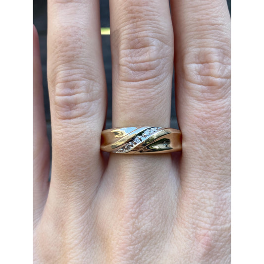 Vintage Solid 10k Yellow Gold Diamond Ring Band - Size 13.75