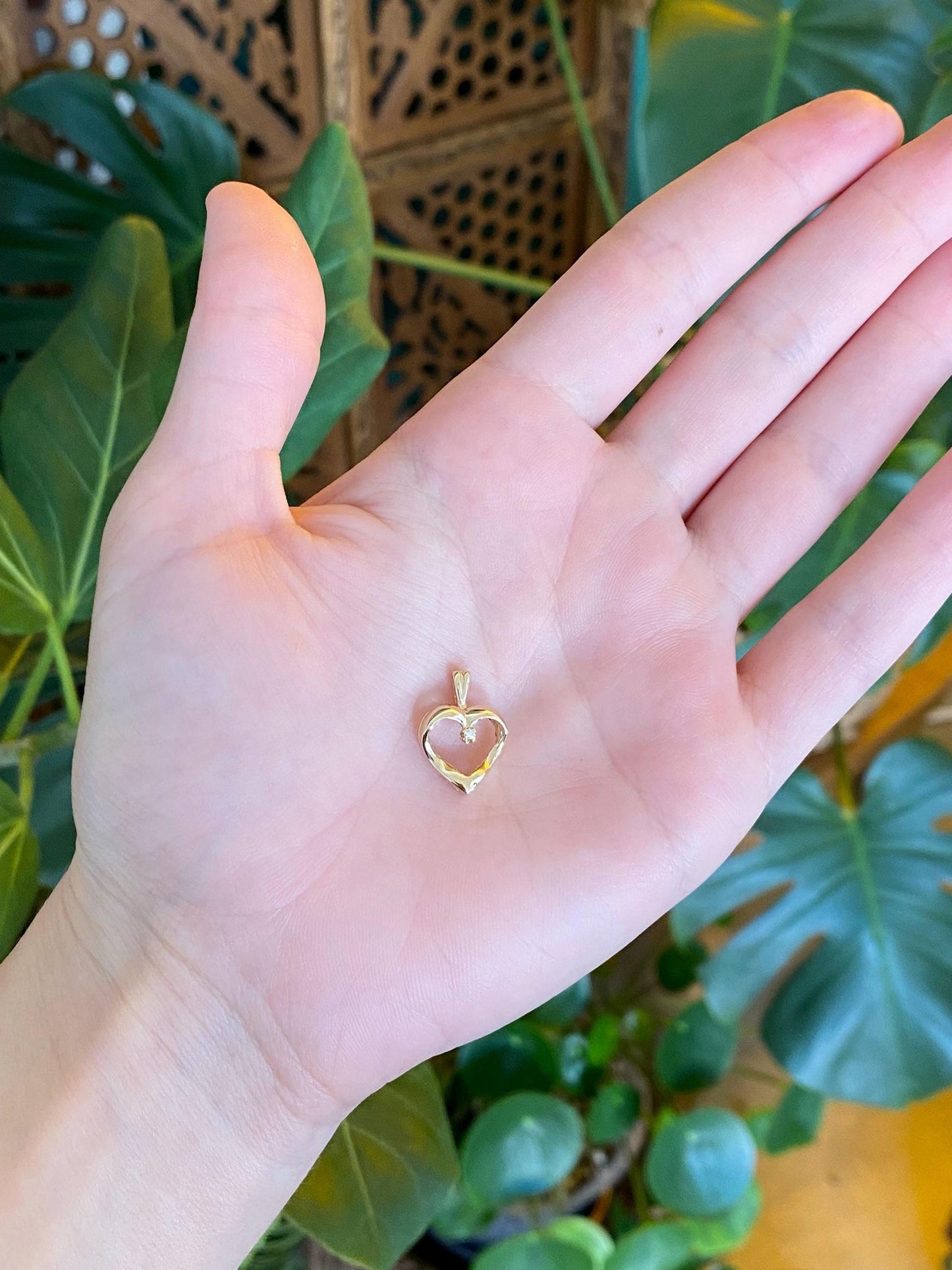 Vintage Solid 14k Yellow Gold Diamond Heart Charm