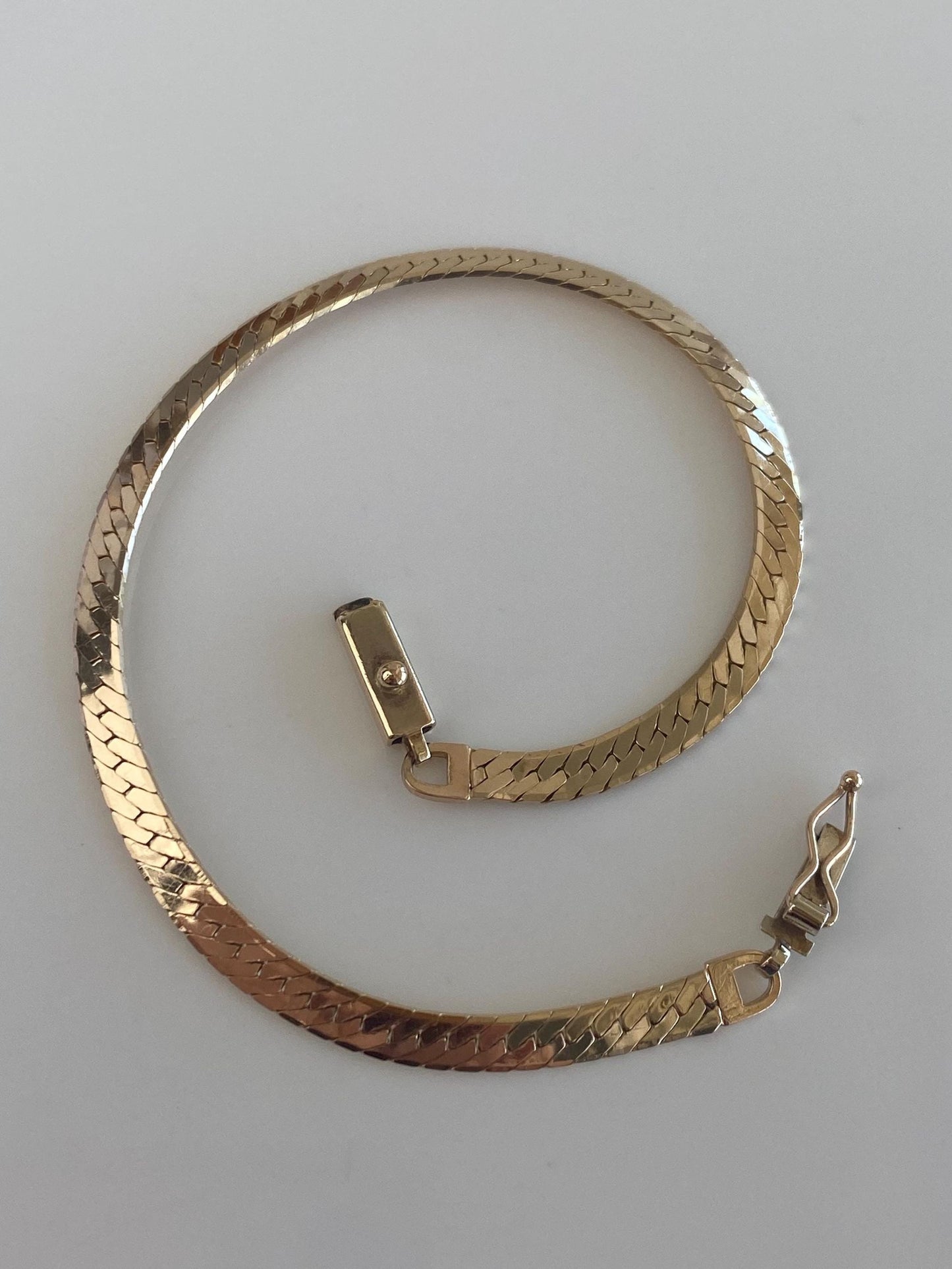 Vintage Solid 14k Yellow Gold Herringbone Chain Bracelet - 7.5 inches