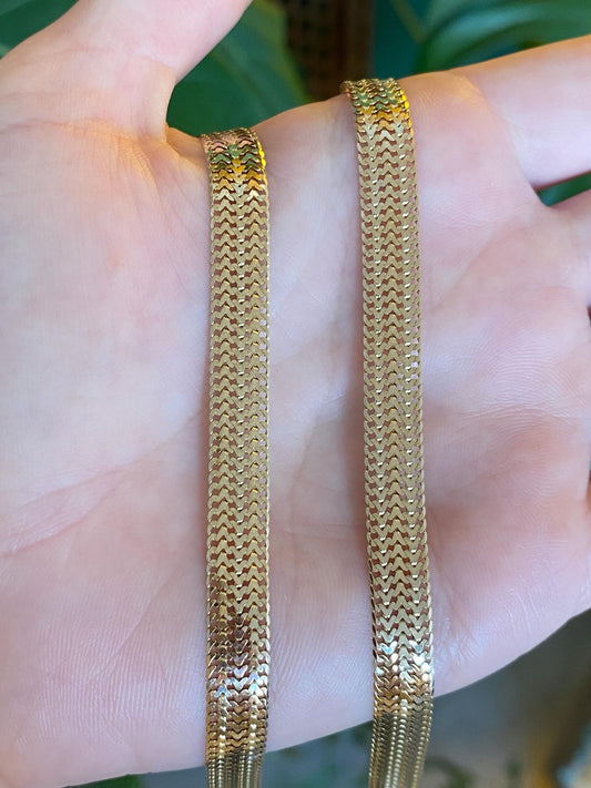 Vintage Solid 14k Yellow Gold Woven Flat Chain Necklace - 19.5 inches