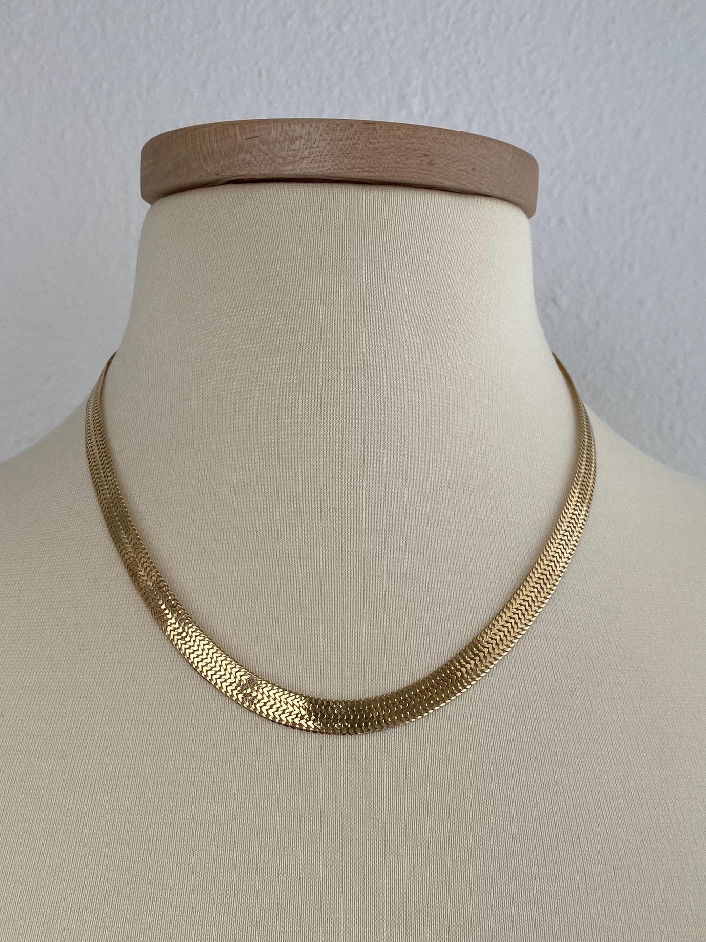 Vintage Solid 14k Yellow Gold Woven Flat Chain Necklace - 19.5 inches