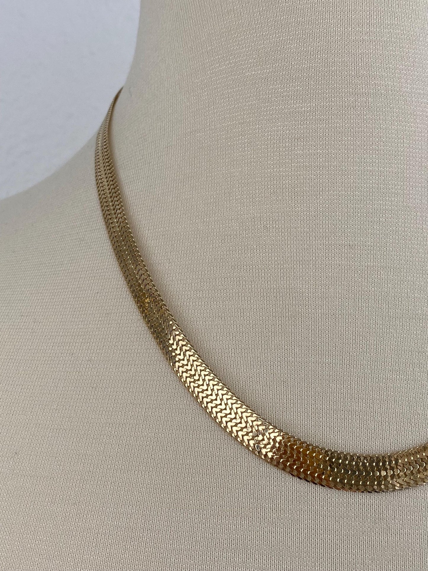 Vintage Solid 14k Yellow Gold Woven Flat Chain Necklace - 19.5 inches