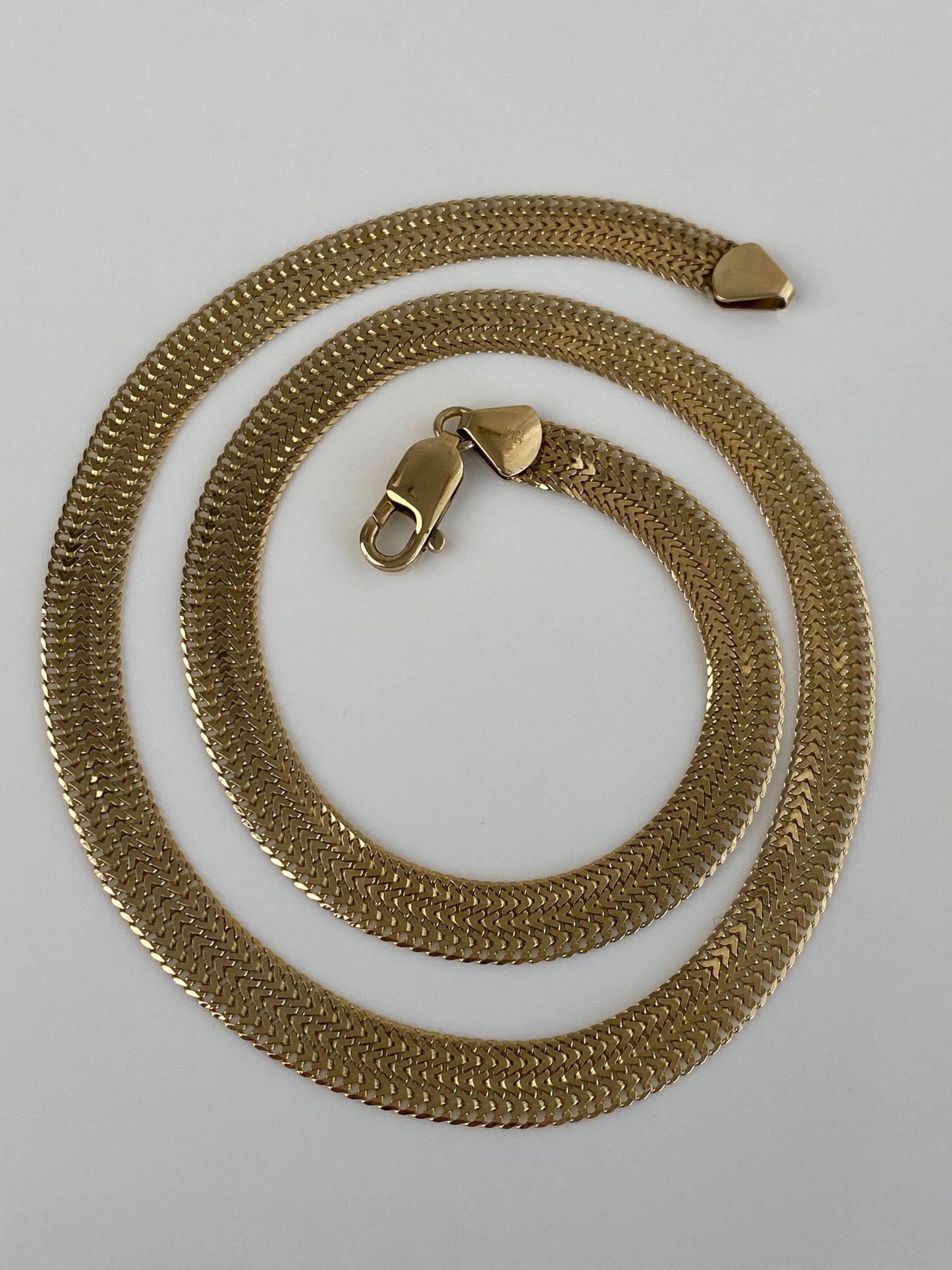 Vintage Solid 14k Yellow Gold Woven Flat Chain Necklace - 19.5 inches