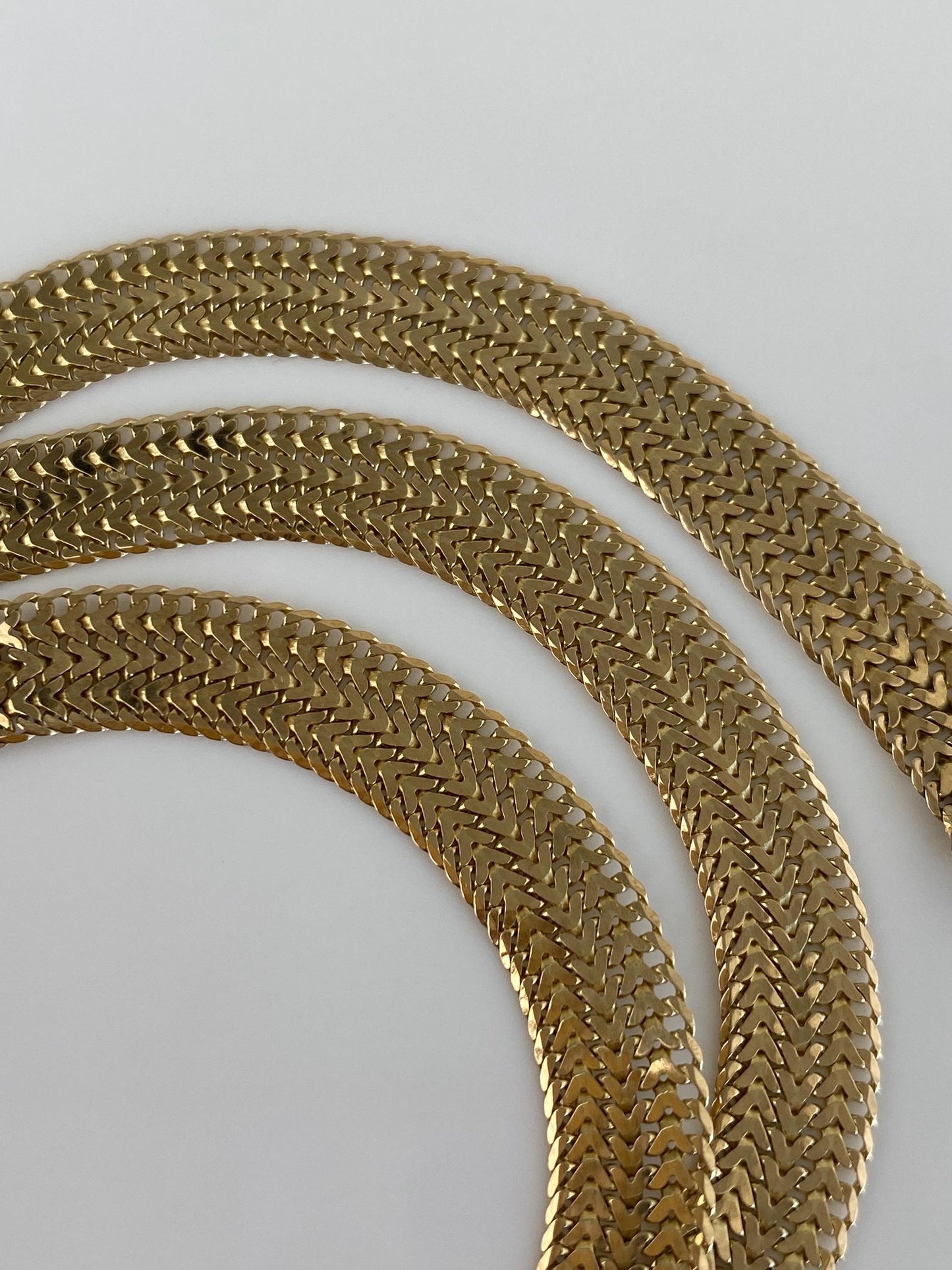 Vintage Solid 14k Yellow Gold Woven Flat Chain Necklace - 19.5 inches