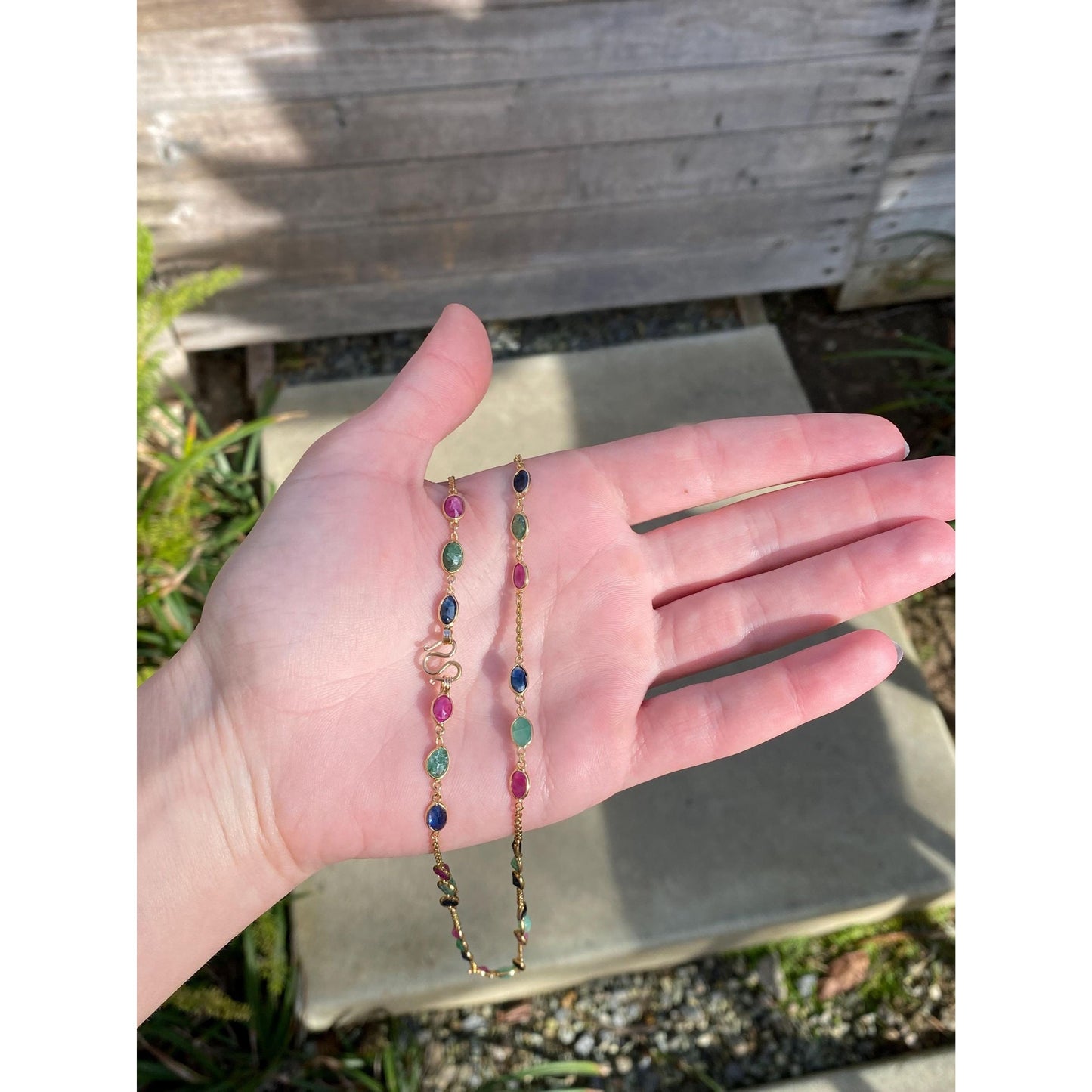 Solid 14k Yellow Gold Sapphire Ruby Emerald Link Tight Rolo Chain Necklace - 27 inches