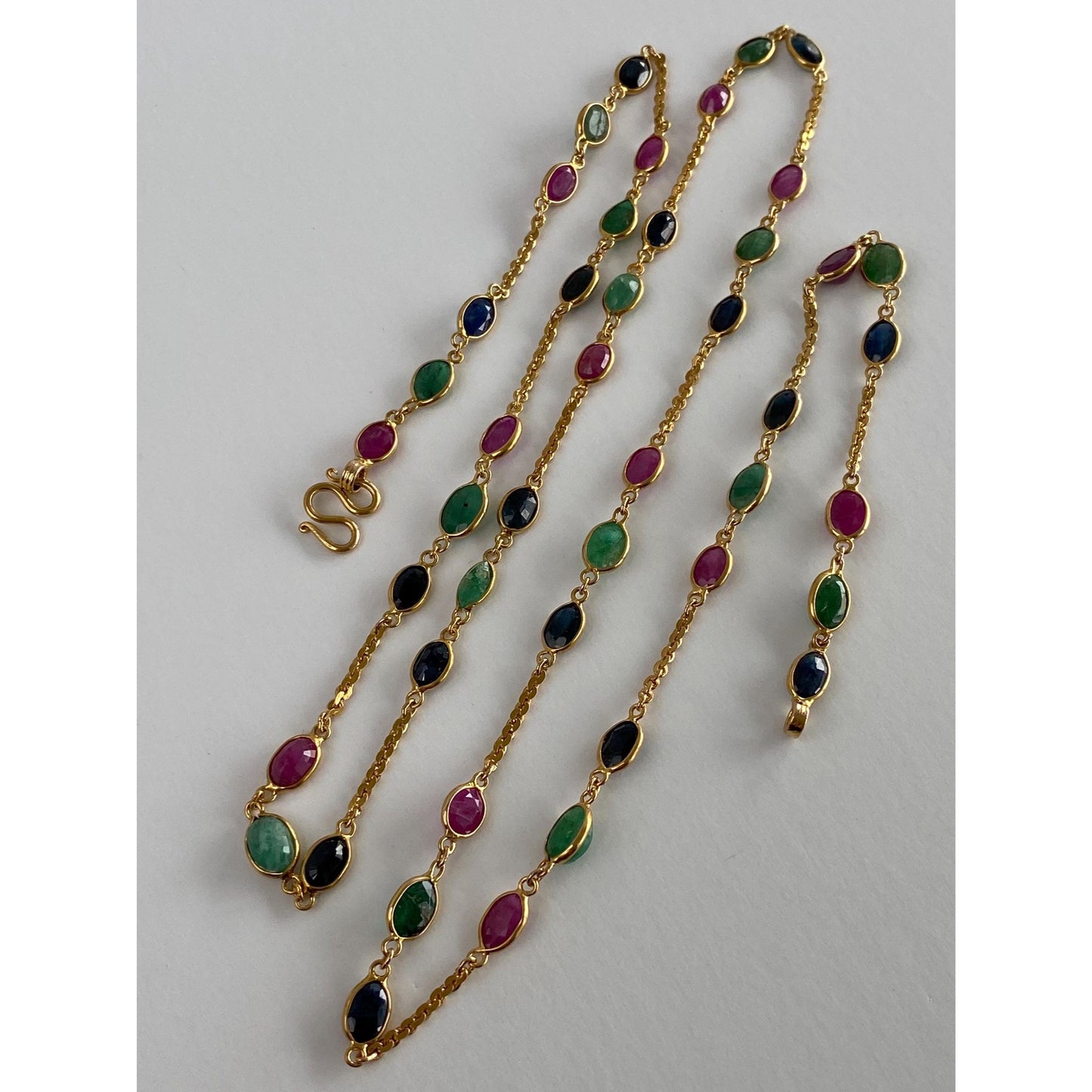 Solid 14k Yellow Gold Sapphire Ruby Emerald Link Tight Rolo Chain Necklace - 27 inches