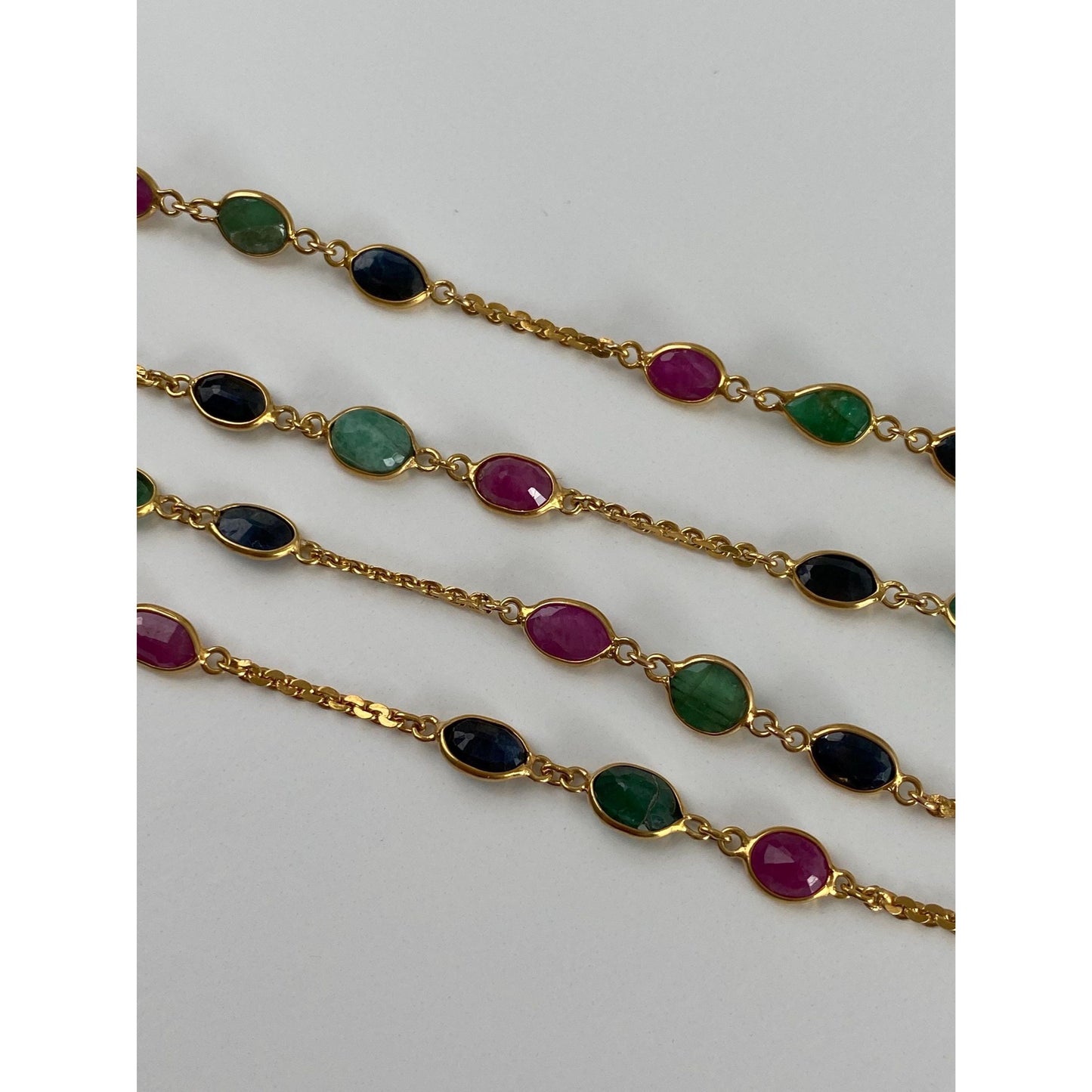Solid 14k Yellow Gold Sapphire Ruby Emerald Link Tight Rolo Chain Necklace - 27 inches