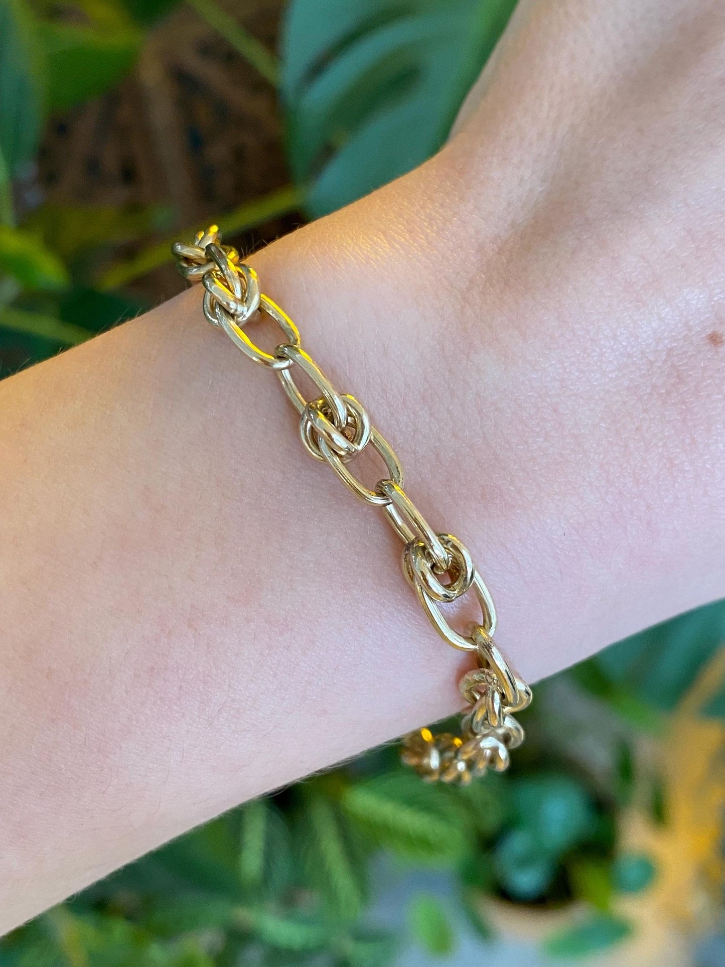 Vintage Solid 14k Yellow Gold Chunky Fancy Link Chain Bracelet - 7.5 inches