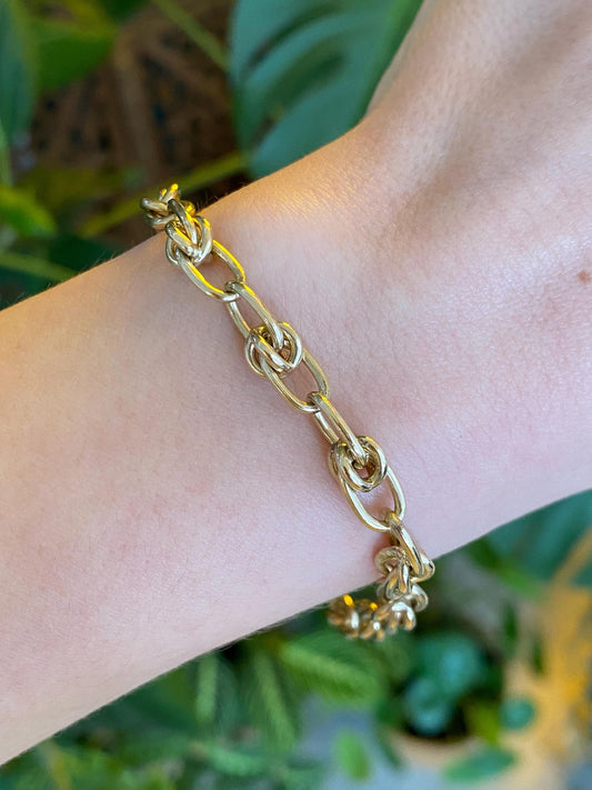 Vintage Solid 14k Yellow Gold Chunky Fancy Link Chain Bracelet - 7.5 inches