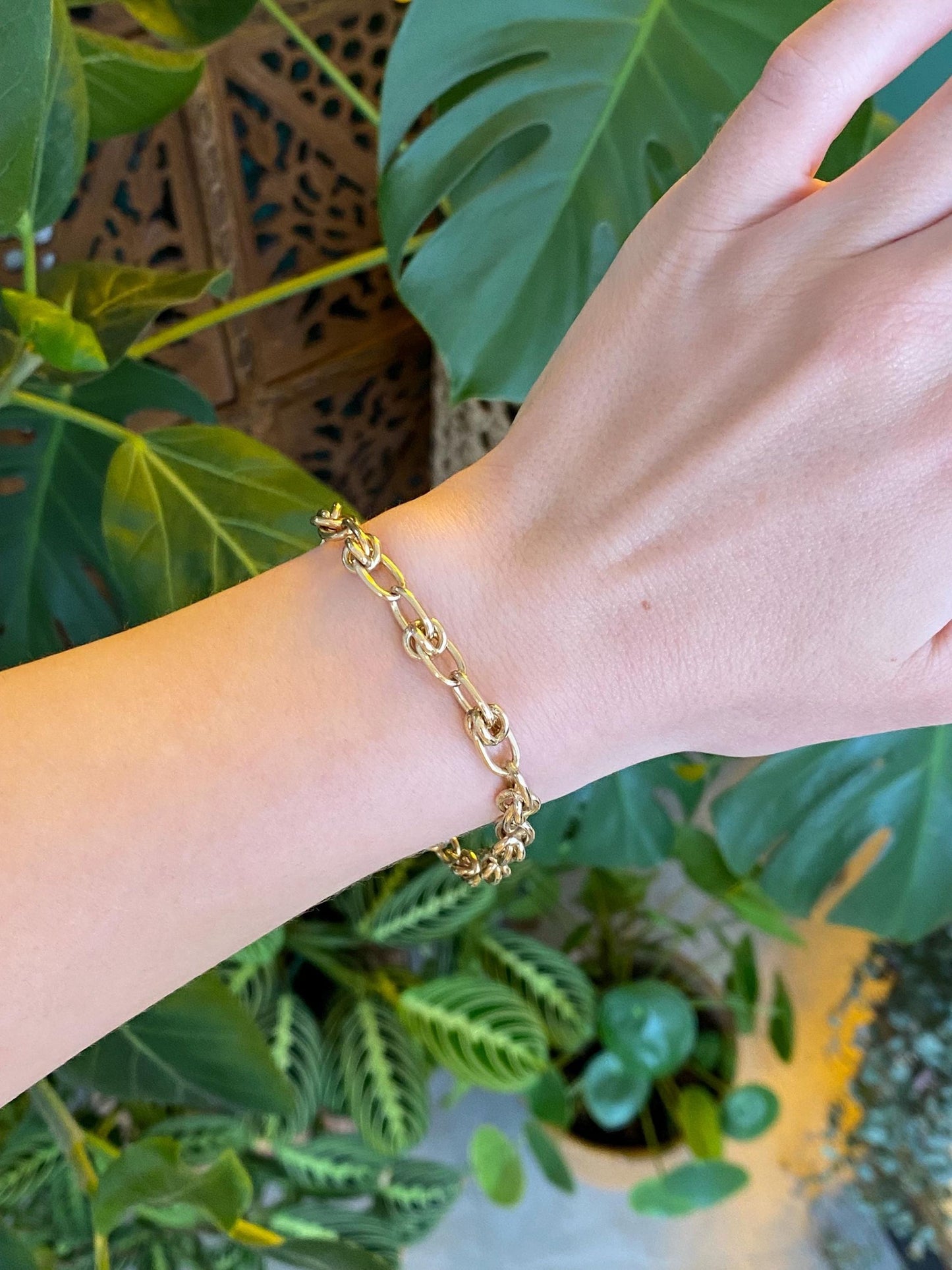 Vintage Solid 14k Yellow Gold Chunky Fancy Link Chain Bracelet - 7.5 inches