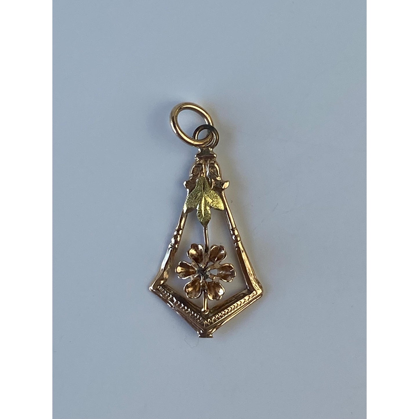 Vintage Solid 10k Yellow Gold Diamond Flower Leaf Charm