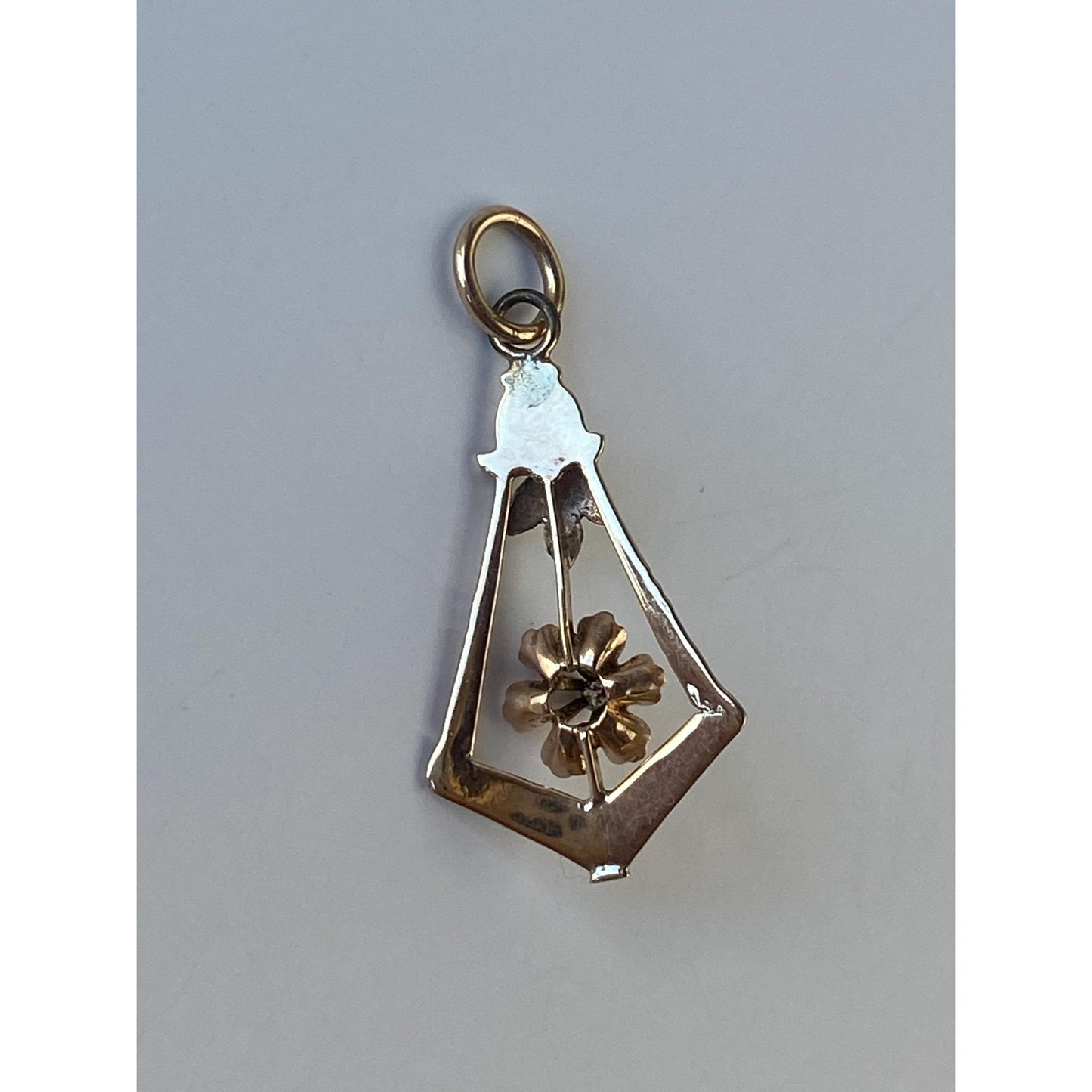 Vintage Solid 10k Yellow Gold Diamond Flower Leaf Charm