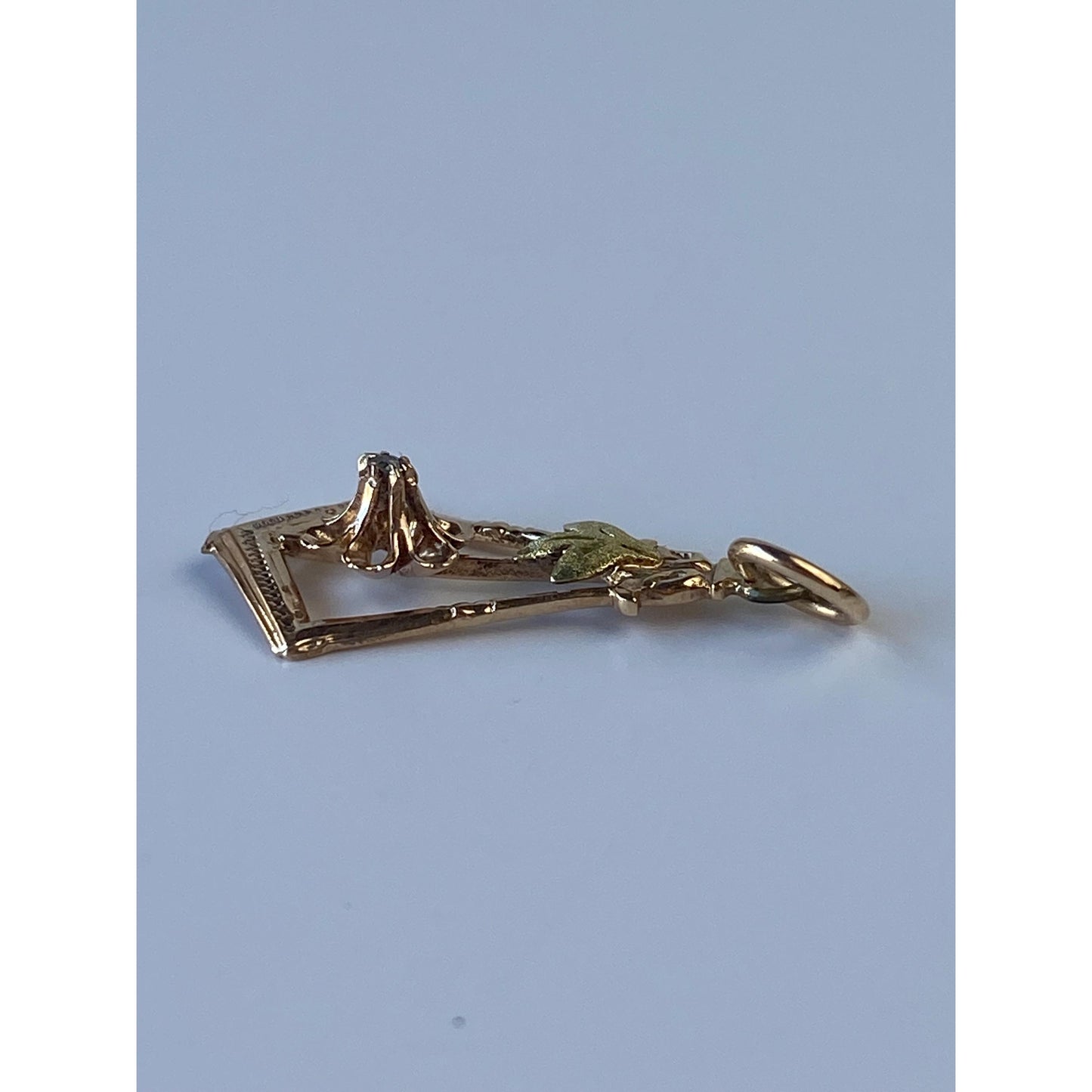 Vintage Solid 10k Yellow Gold Diamond Flower Leaf Charm