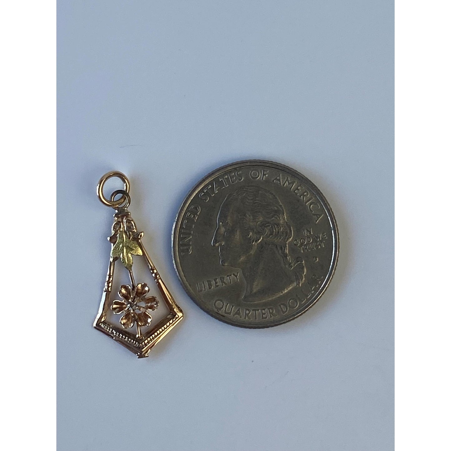 Vintage Solid 10k Yellow Gold Diamond Flower Leaf Charm