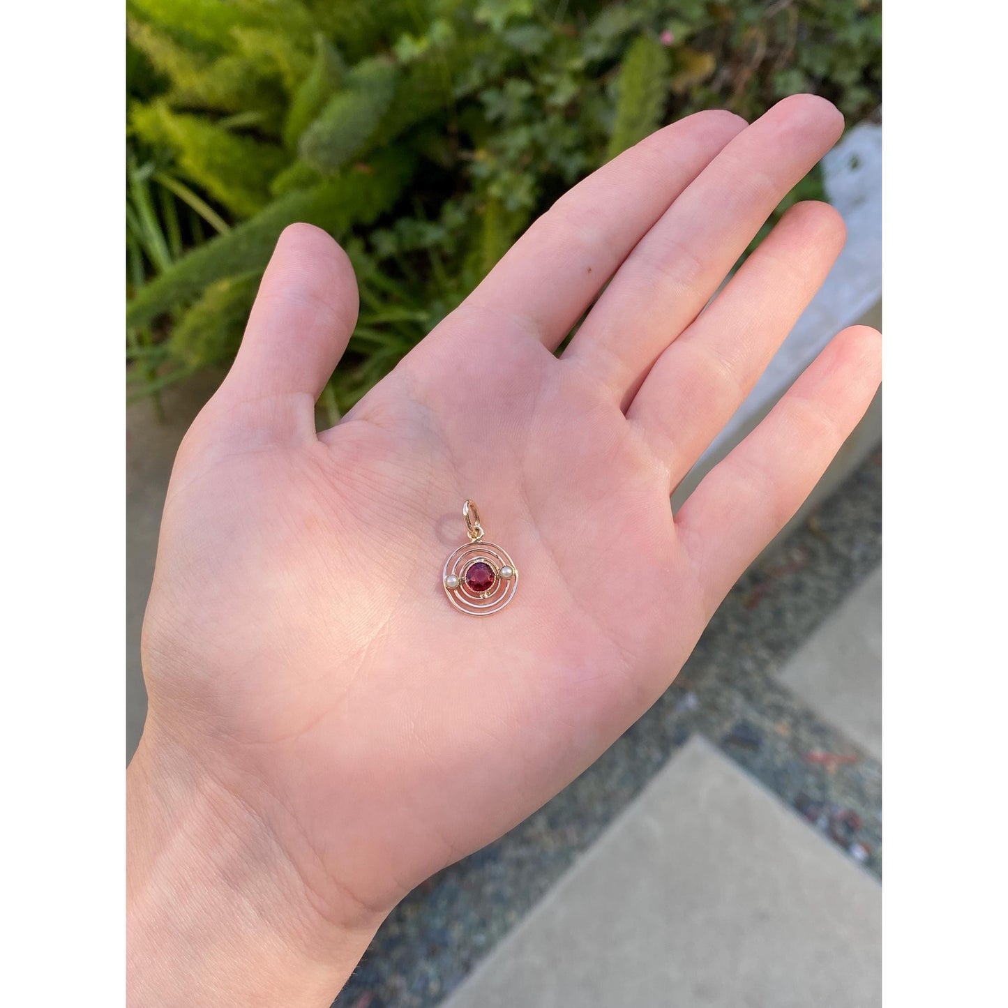 Vintage Solid 10k Yellow Gold Red Cubic Zirconia Seed Pearl Bullseye Stick Pin Conversion Charm