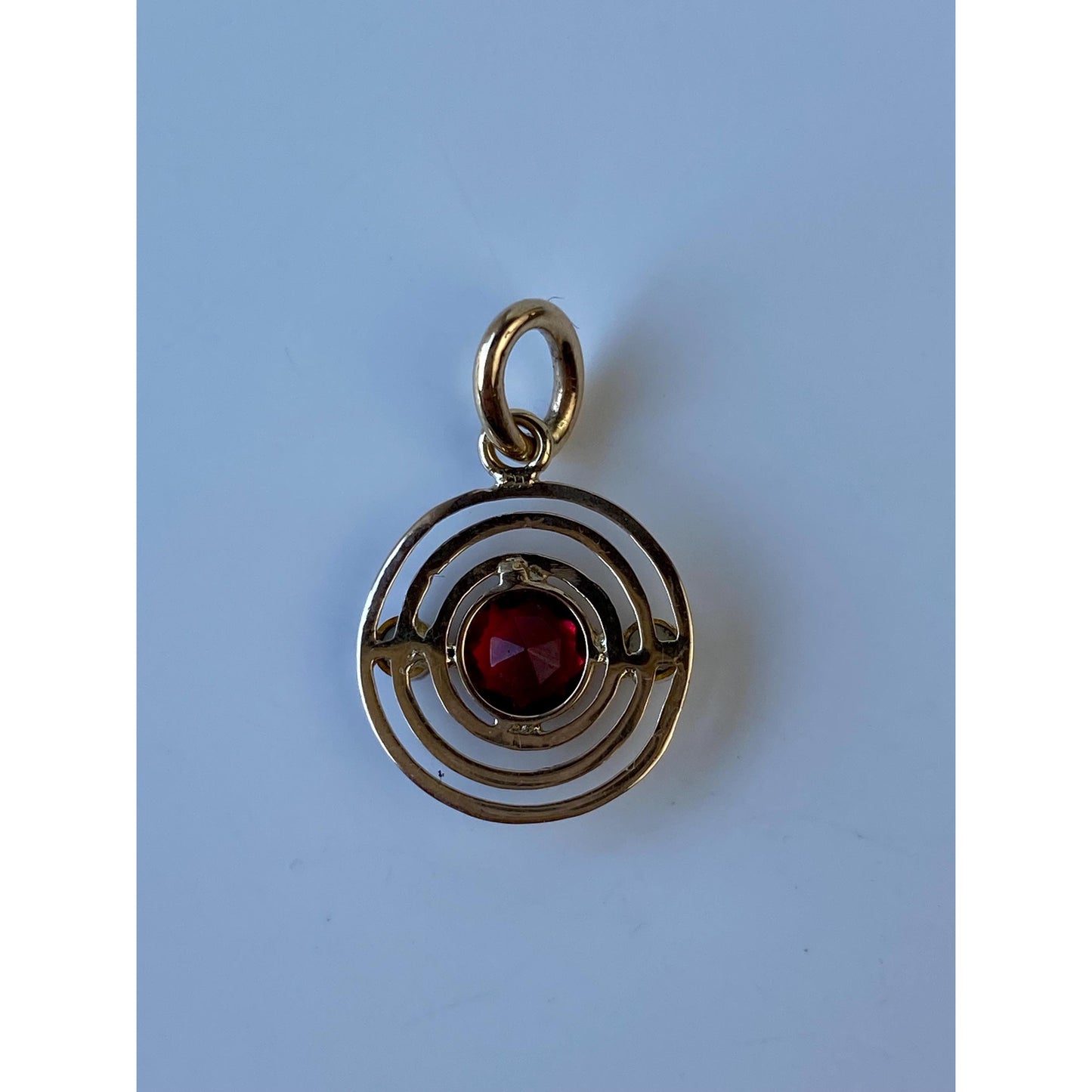 Vintage Solid 10k Yellow Gold Red Cubic Zirconia Seed Pearl Bullseye Stick Pin Conversion Charm