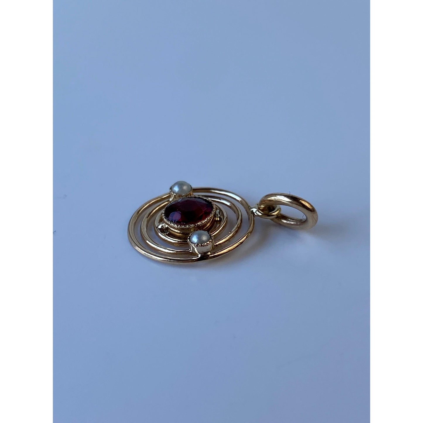 Vintage Solid 10k Yellow Gold Red Cubic Zirconia Seed Pearl Bullseye Stick Pin Conversion Charm