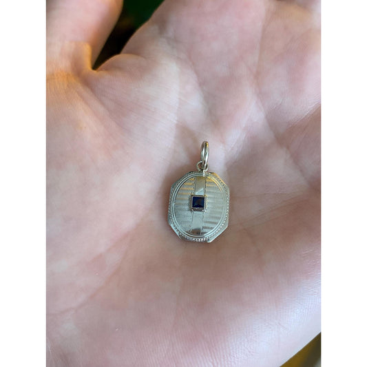 Vintage Solid Platinum & 14k Yellow Gold Sapphire Cufflink Conversion Charm