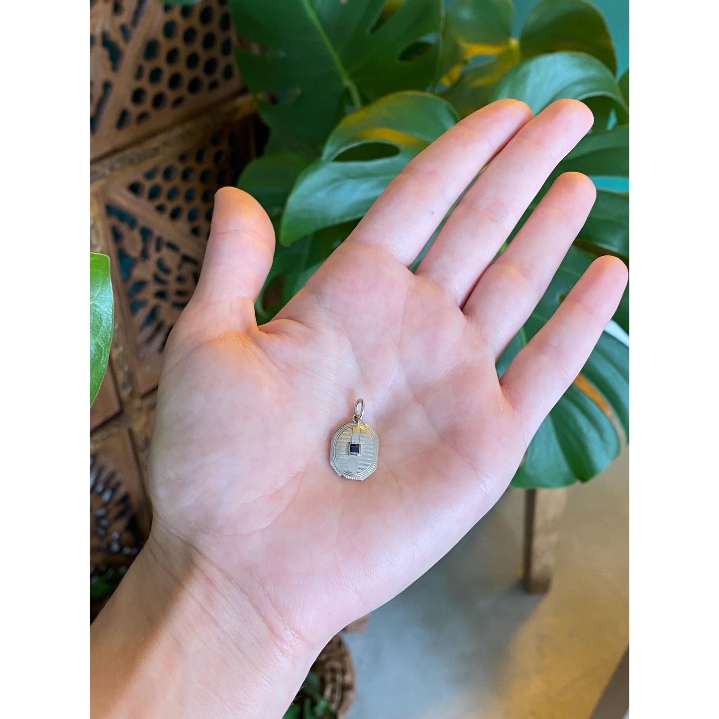 Vintage Solid Platinum & 14k Yellow Gold Sapphire Cufflink Conversion Charm