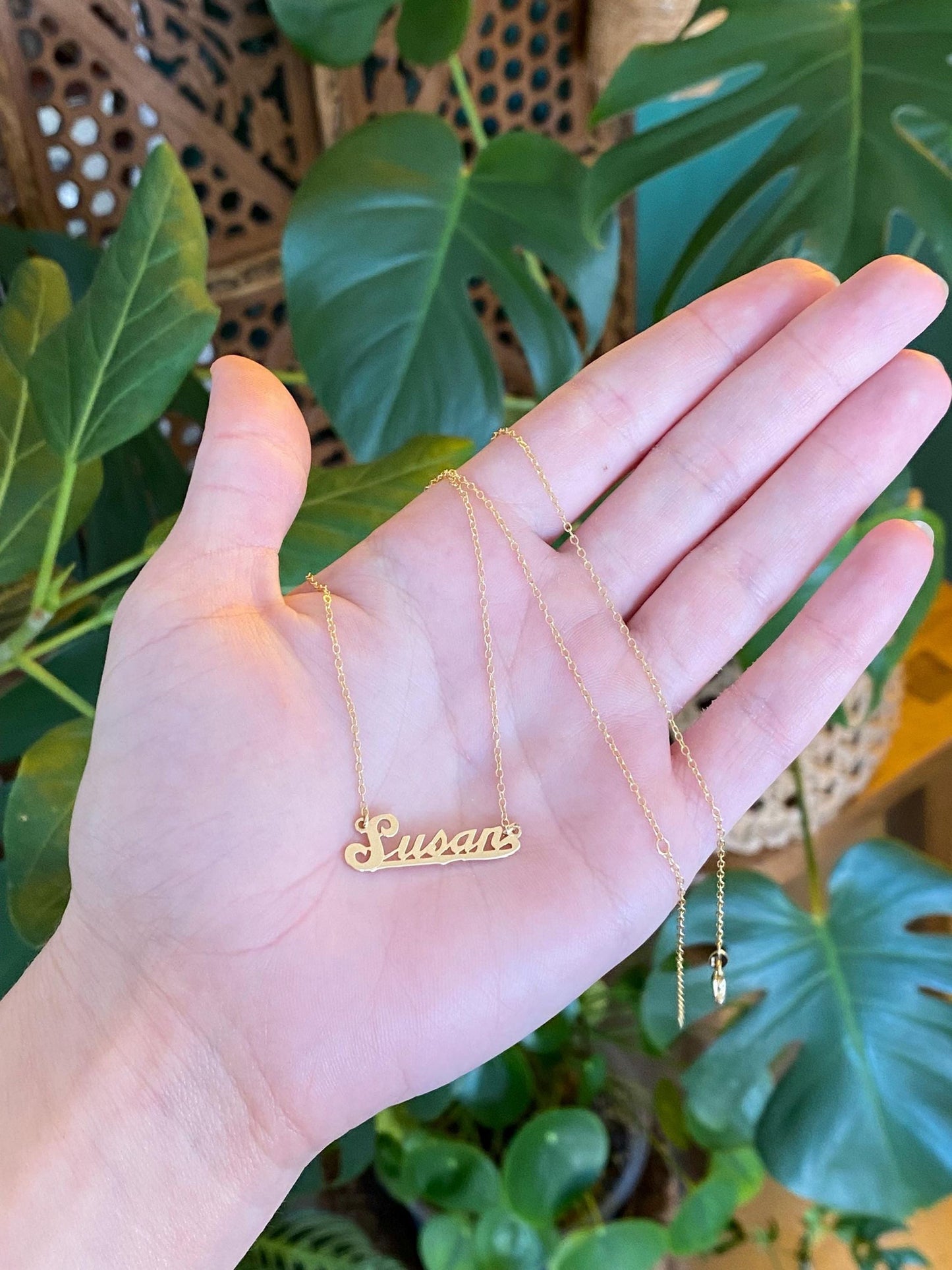 Vintage Solid 14k Yellow Gold 'Susan' Nameplate Cable Chain Necklace - 19 inches