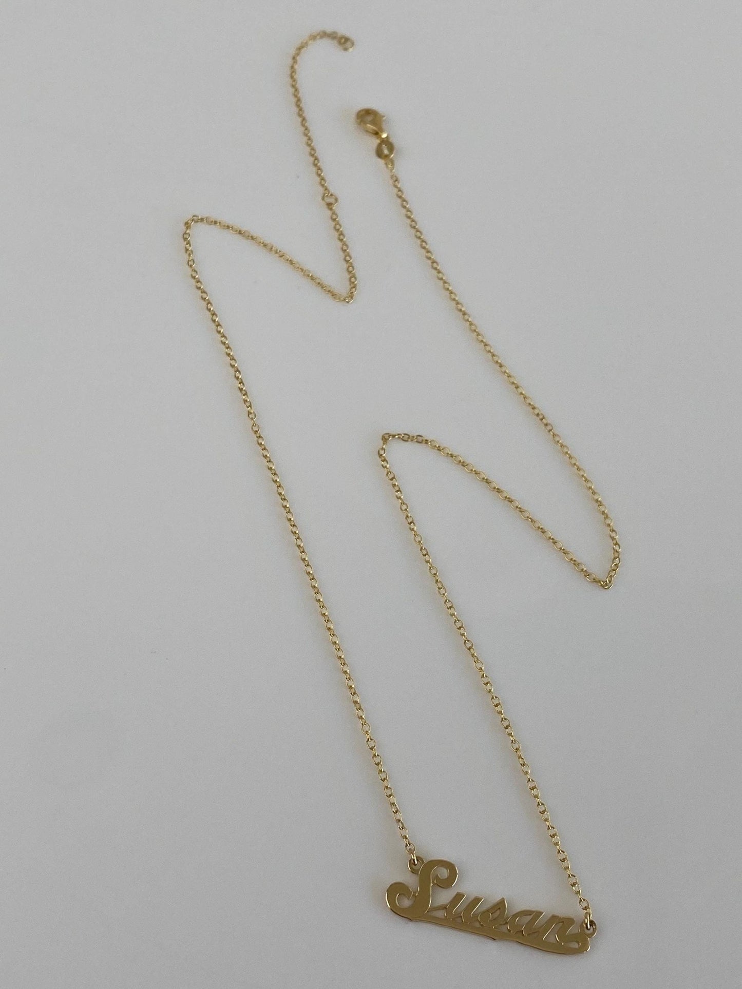 Vintage Solid 14k Yellow Gold 'Susan' Nameplate Cable Chain Necklace - 19 inches