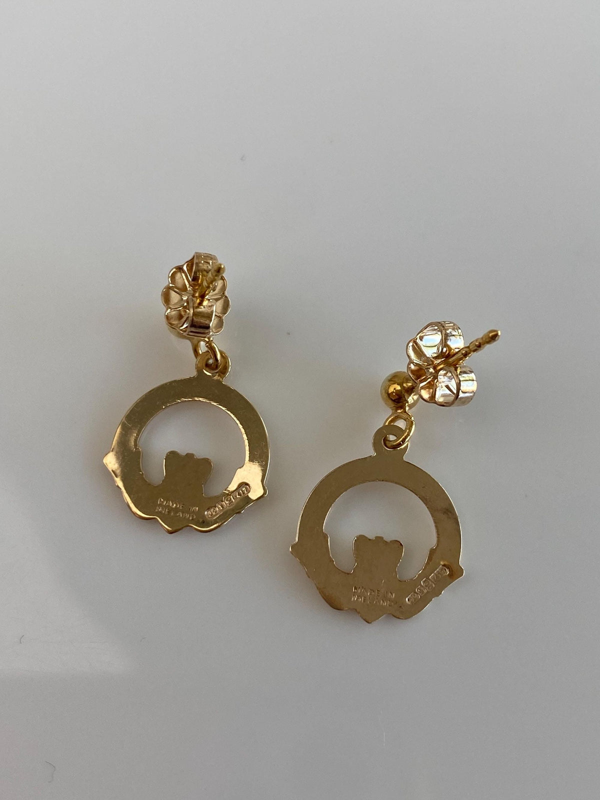 Vintage 10k Yellow Gold Claddaugh Dangle Stud Earrings