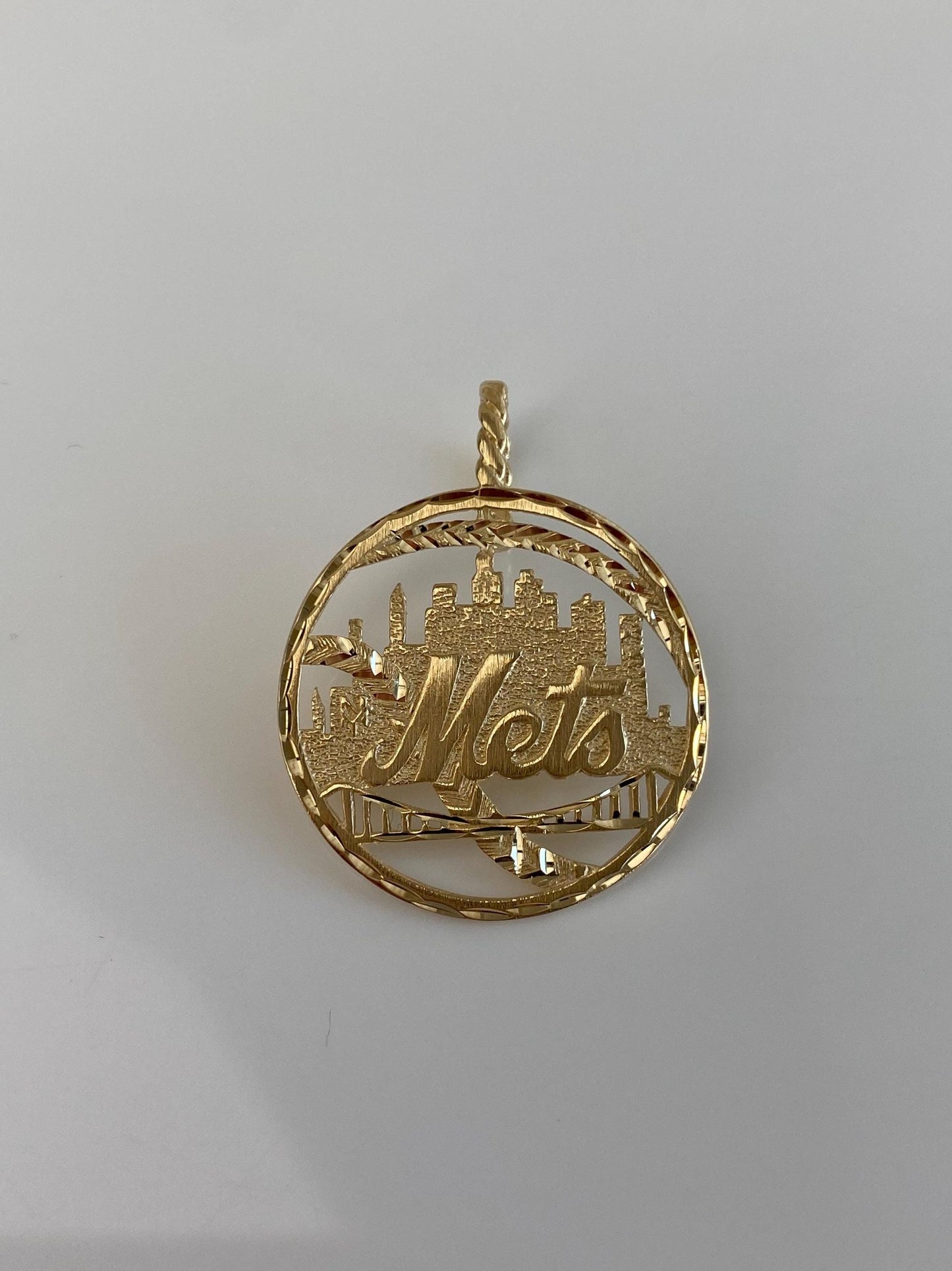 Vintage Solid 14k Yellow Gold Open Work Diamond Cut Mets Charm
